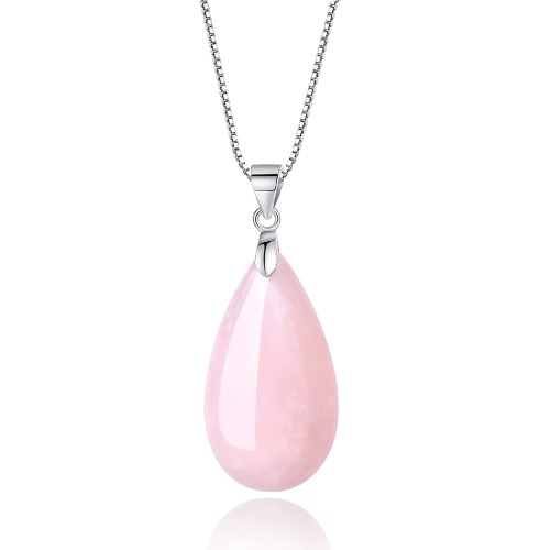 COAI 925 Sterling zilveren Teardrop stenen ketting voor vrouwen meisjes - rozenkwarts € 29,00