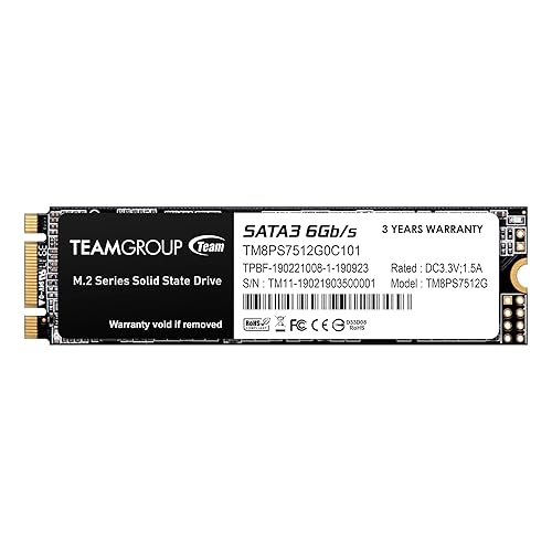 TEAMGROUP MS30 512GB with SLC Cache 3D NAND TLC M.2 2280 SATA III 6Gb/s Internal Solid State Drive SSD (Read/Write Speed up to 530/430 MB/s) Compatible with Laptop & PC Desktop TM8PS7512G0C101