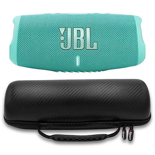 JBL Charge 5 Waterproof Portable Speaker with Built in Powerbank and gSport Carbon Fiber Case (Teal) - Teal - Charge 5 + Case
