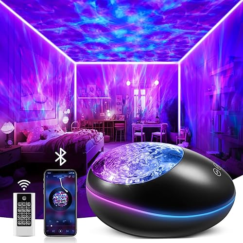 MUBAREK Galaxy Projector Skylight, 24 Light Modes Room Light Projector, White Noise Sky Light Projector, Bluetooth Speaker Room Projector Lights for Bedroom Decor Aesthetic, Remote Timer Galaxy Light - Black