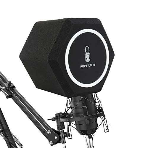 penypeal Microphone Wind Shield Pop Filter Isolation Ball, Acoustic for Record Studios Mic, Sound-Absorbing Foam Five-sided Seal Design to Effectively Reduces Noise and Reflections, black - Medium size