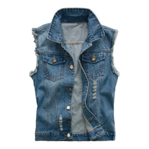 Men Claasic Slim Destoryed Sleeveless Denim Vest Casual Jeans Gilet Jacket Pockets Cowboy Waistcoat Outwear