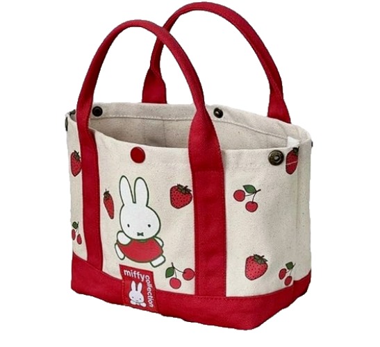 New Miffy Rabbit Strawberry Red Canvas Top Handle Tote Shopping Bag School