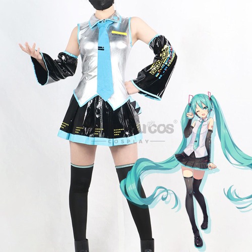 【In Stock】Vocaloid Hatsune Miku Cosplay Silver Patent Leather Cosplay Costume - Costume / XXXL