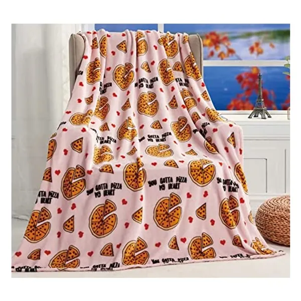 Amor Eterno Be Mine Love Collection Valentine's Day Whimsical Microplush Throw Blanket (50" x 60") - You Gotta Pizza My Heart