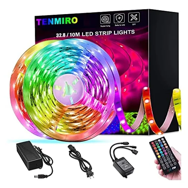 32.8ft LED Strip Lights, Tenmiro Music Sync Color Changing Led Lights with 40keys Remote, Led Lights for Bedroom, Room, TV, Party