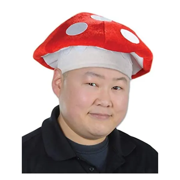 Beistle Plush Mushroom Hat, Red/White