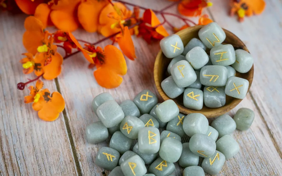 Green Aventurine Rune Stone Set Crystal Runestones