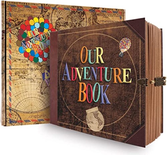 Our Adventure Book Scrapbook Photo Album, 146 Pages 8.9 * 7.7 Inch Retro Style Embossed Letter Cover Travel Journal Scrap Book Kit For Couples,Memory Book For Anniversary Wedding,Valentine's Day Gifts - 8inch adventure book