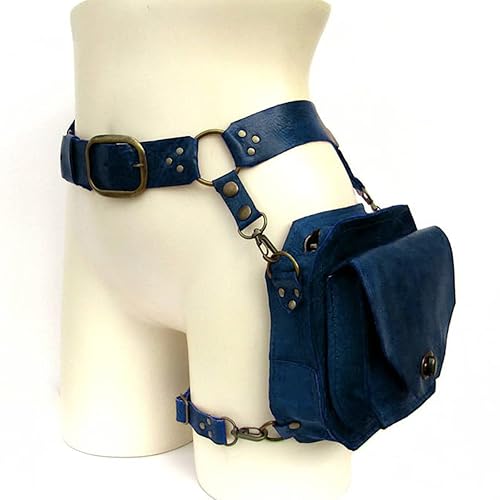 Medieval Steampunk Vintage Waist Belt Bag, Rock Leg Pouch with Adjustable Belt Loop and Zipper for Men Women Outdoor Travelling,Blue - Blue