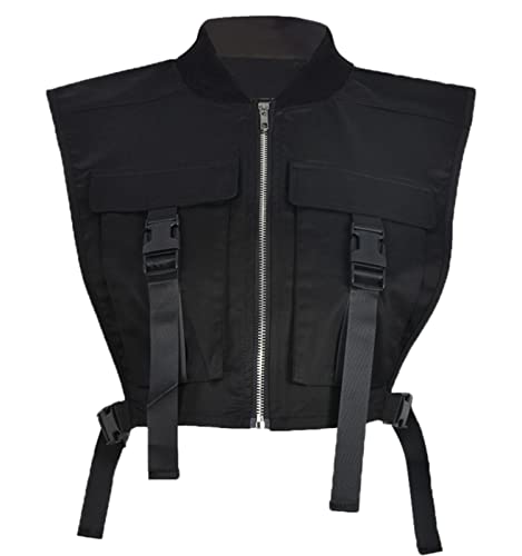Bnigung Women's Sexy Crop Cargo Vest Sleeveless Buckle Zip Up Vest Jacket Tops Steampunk Streetwear with Pockets - Black 