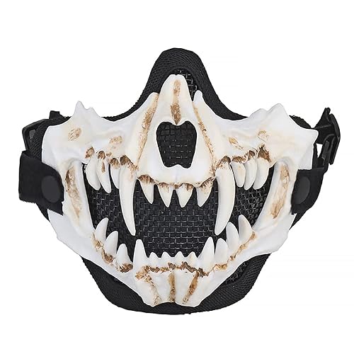 Yzpacc Airsoft Half Face Skull Masks Tactical Face with Ear Face Protection Mesh Mask for Halloween Paintball CS Hunting - Black-White standard