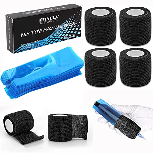 Machine Pen Covers with Grip Wraps, Urknall 200pcs Tattoo Machine Covers and 4pcs Tattoo Grip Tape Tattoo Pen Covers Grip Covers Tattoo Pen Sleeves Combination Tattoo Supplies