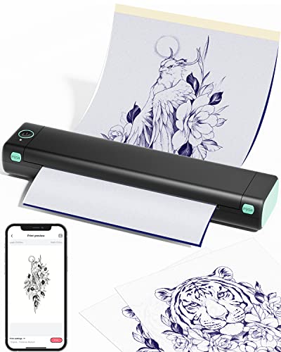 Phomemo M08F Wireless Tattoo Transfer Stencil Printer, Thermal Tattoo Machine with 10pcs Free Transfer Paper, Tattoo Printer Kit for Tattoo Artists & Beginners, Compatible with Smartphone & Pc - Black & Green