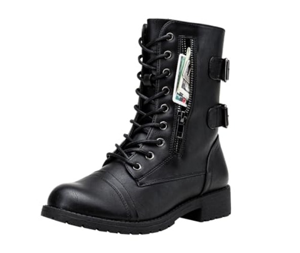 Vepose Women's 928 Military Combat Boots Mid Calf Boots+with Card Knife Wallet Pocket - 8.5 - High Combat-929-black