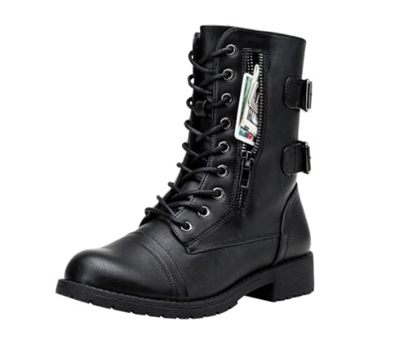 Vepose Women's 928 Military Combat Boots Mid Calf Boots+with Card Knife Wallet Pocket - 8.5 - A-high Combat-929-black