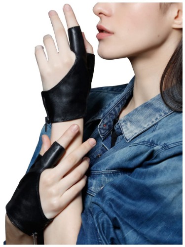 FIORETTO Womens Genuine Leather Fingerless Gloves for Driving Unlined Sheepskin Half Finger Gloves W160005 - Medium - Black
