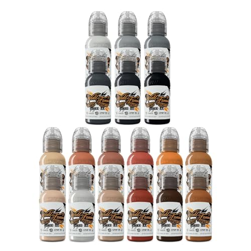 World Famous Tattoo Ink Bundle with Skin Tone Color Tattoo Kit (1 oz Each) & Poch Monochromatic Tattoo Kit of 6 Tattoo Ink (1 oz Each) - Professional Tattoo Ink - Skin-Safe, Vegan & Non-Toxic