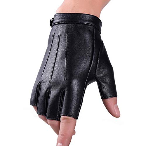 Fingerless Driving Gloves PU Faux Leather Outdoor Sport Half Finger Glove for Men Women Teens - Fingerless - Medium