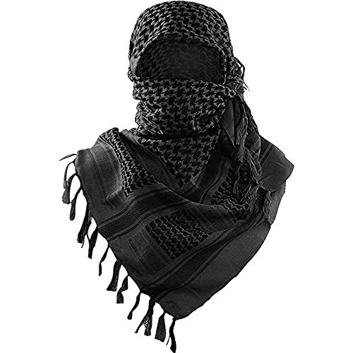 Luxns Military Shemagh Tactical Desert Scarf / 100% Cotton Keffiyeh Scarf Wrap for Men And Women - Black