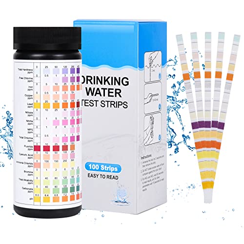 FORMIZON 100 Piezas Tiras de Prueba de Agua Potable, Prueba de Calidad del Agua para Agua del Grifo, 16 en 1 Kit de Prueba de Agua Potable, para Probar PH, Dureza, Cloro Libre, Alcalinidad