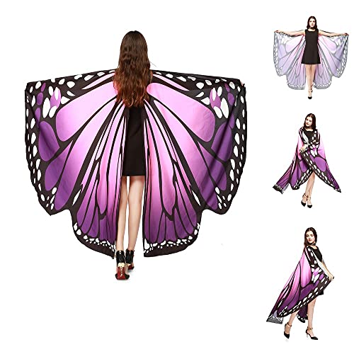 TANCUDER Chal de Mariposa para Adulto Disfraz de Mariposa Alas de Mariposa para Mujer Colores Tela Suave Chal de Alas de Mariposa Ideal para Disfraz de Carnaval Navidad Fiesta de Baile (Rosa + Morado) - Rosa + Morado