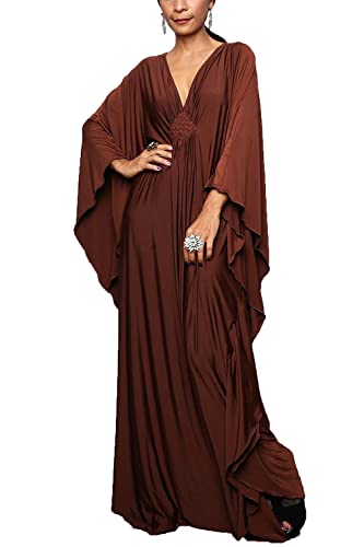 YouKD Wemen's Vestido largo estilo caftán bohemio, para la playa, talla única - Talla única - A Café.