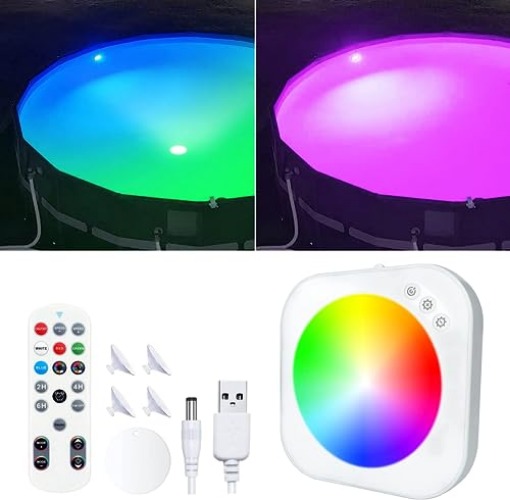 DeeprBlu Luces Piscina Sumergibles Recargable con Control Remoto, Luces Piscina Magnética Impermeable Luz de Bañera, Luz Piscina Ventosa para Spa Luz Inalámbrica Piscina, Luz Flotante Piscina Pilas