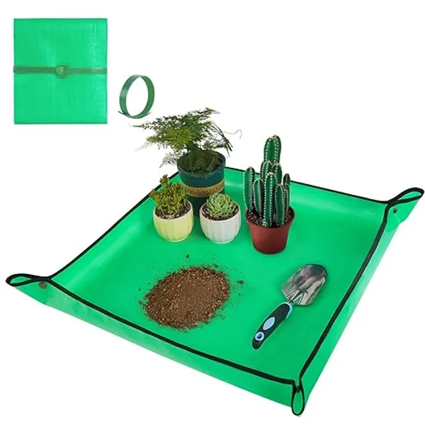 HNXTYAOB Repotting Mat for Indoor Plant Transplanting and Mess Control 27"x 27" Thickened Waterproof Potting Tray Foldable Succulent Potting Mat Portable Gardening Mat Garden Gifts for Women & Men - Small 27" x 27" - Pale Green