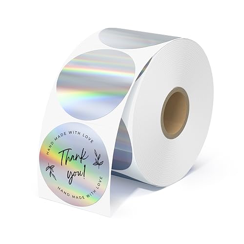 MUNBYN 2" Circle Holographic Thermal Label Stickers, Round Printable Rainbow Glitter Thermal Printer Sticker Labels for Christmas Gift Wrapping, Self-Adhesive Name Price Tag DIY Custom Logo Design - 2" - Holographic Silver