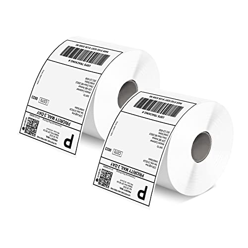 MUNBYN 4x6 Inch Direct Thermal Labels, 1000 Labels/2 Rolls(500 Pcs per Roll), Shipping Label Paper for Thermal Printers, Permanent Adhesive Mailing Postage Labels for Shipping Packages - Roll 500*2 Labels