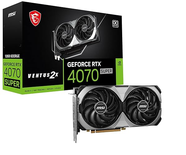 MSI Gaming RTX 4070 Super 12G Ventus 2X OC Graphics Card (NVIDIA RTX 4070 Super, 192-Bit, Extreme Clock: 2520 MHz, 12GB GDRR6X 21 Gbps, HDMI/DP, Ada Lovelace Architecture)