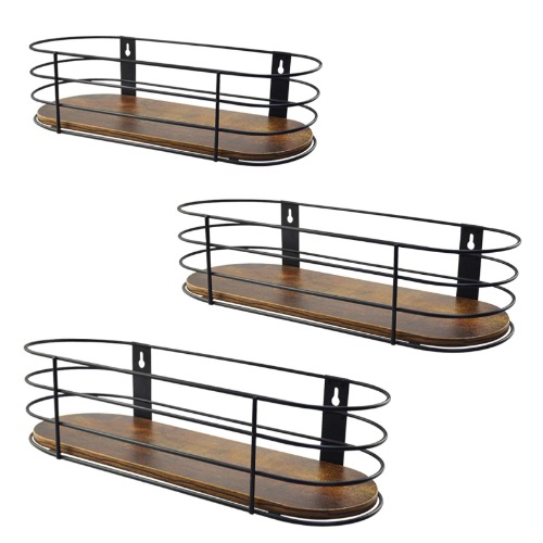 Calenzana Oval Floating Wall Shelves Set of 3, Rustic Wood Wire Frame Hanging Shelf for Bathroom Bedroom Kitchen Living Room - 