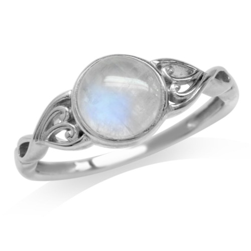 Silvershake 7mm Natural Moonstone 925 Sterling Silver Victorian Style Solitaire Ring - 5