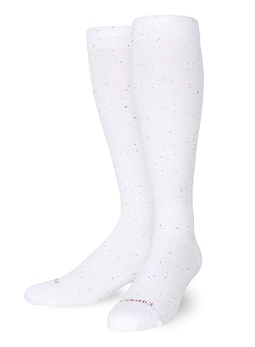 Comrad Recycled Cotton Knee High Socks - 15-20mmHg Graduated Compression Socks - Soft & Breathable Support Socks, Unisex - Regular - Small - White Confetti