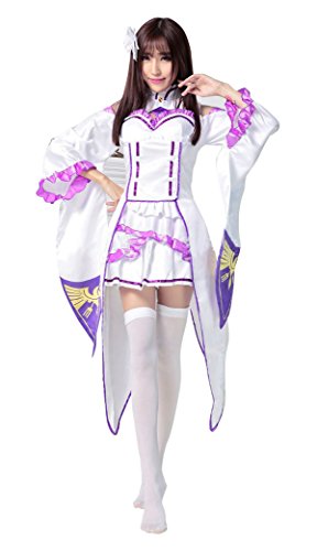 TOKYO-T Re Zero Emilia Cosplay Costume Japanese Anime Headwear Tights Set (US6-8) - US6-8