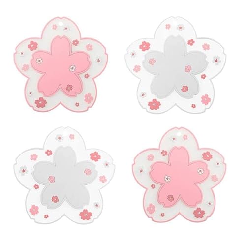 Sakura Coasters Set of 4 Kawaii Cup Mat Anti-skid Pot Bowl Pad Placemats PVC Cherry Blossom Coaster for Drinks Coffee Table Cute Room Home Kitchen Decor Kawaii Desk Accessories(4.3in) - Small 4pcs