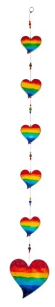 Handmade Rainbow Six Heart Stained Glass effect Sun Catcher Mobile - Beautiful Window Hanging - Home Decoration