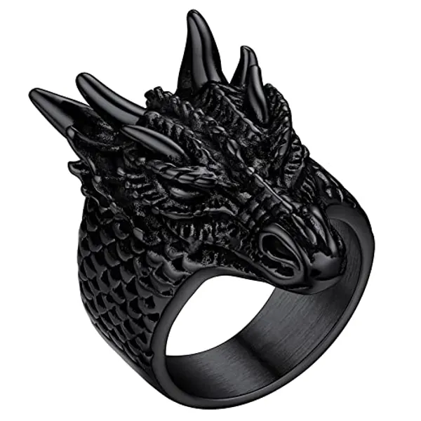 FaithHeart Punk Dragon Rings for Men Women, Stainless Steel/18K Gold Plated Norse Mythology Jewelry with Delicate Gift Packaging