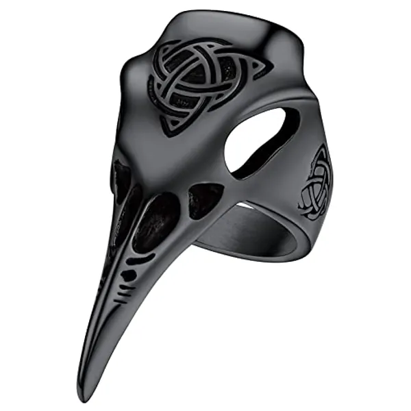 FaithHeart Norse Viking Raven Skull Rings for Men Women, Stainless Steel/18K Gold Plated Punk Gothic Jewelry Personalized Customize, Delicate Packaging