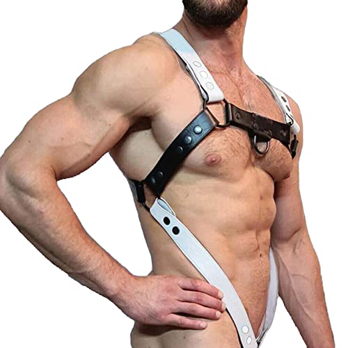 ALLOVME Men Body Chest Belt for Men Adjustable Leather Belts with Buckles Rave Costume Sexy Punk Chest Belt Clubwear Costume - Lm-099