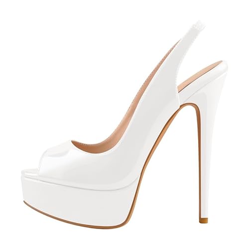 MissHeel Plateau Slingbacks High Heels Stilettos Damenschuhe Abendschuhe - 38 EU - Weiß