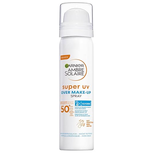 Garnier Super UV Over Make-up Spray mit LSF 50+, Hyaluronsäure, Ambre Solaire, 1 x 75 ml - 75 ml (1er Pack) - Over Make Up Spray