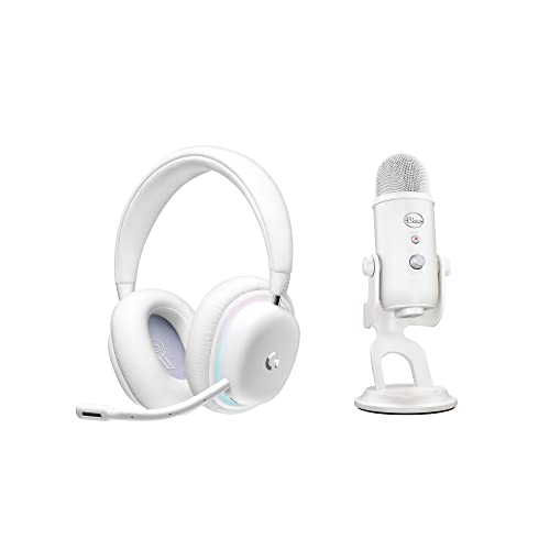 Logitech G735 Wireless Gaming Headset and Blue Yeti Premium USB Gaming Microphone Combo for streaming with exclusive Streamlabs themes, Compatible with PC/ Mac - White Mist - Headset + Microphone