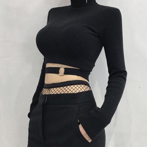 'Shotgun' Black Hollow Out Crop Top