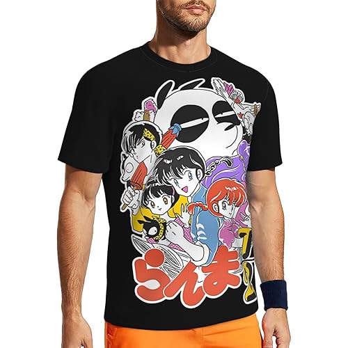 Anime Ranma ½ T Shirt Mens Summer Round Neck Tops Casual Short Sleeves Tee - XX-Large - Black