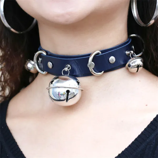 Goth Choker Cosplay Bell Pendant Neckband PU Leather Collar Choker Necklace Ring Bell Collar Black Punk Gothic Plus Size51cm