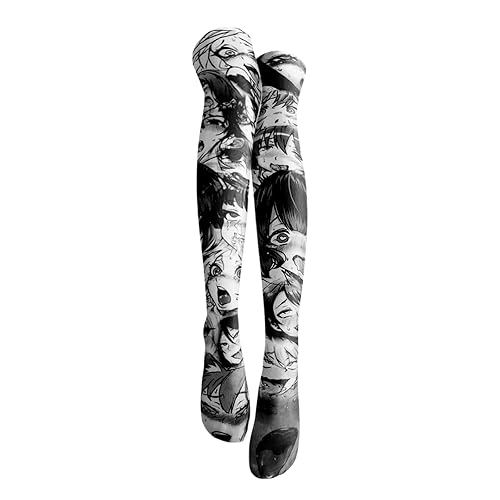 DigiTizerArt Ahego Girl Face 3D Print Thigh High Stockings Cute Anime Lolita Cosplay Knee High Socks Knee High Stockings Cartoon Harajuku Streetwear Casual Thigh Cosplay Leggings - Einheitsgröße - Dark-color