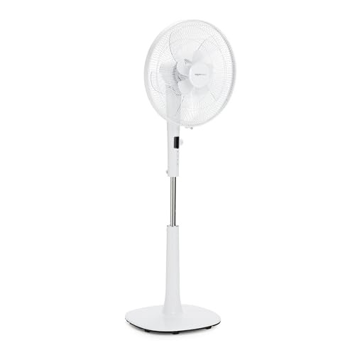 Amazon Basics 16-Inch 12-Speed Pedestal Floor Fan, Standing Fan for Home, with Oscillating Dual Blades, Remote Control, Ultra Quiet and Energy-Efficient DC Motor, Timer, Tilted Head, White - 12-Speed DC Motor Fan