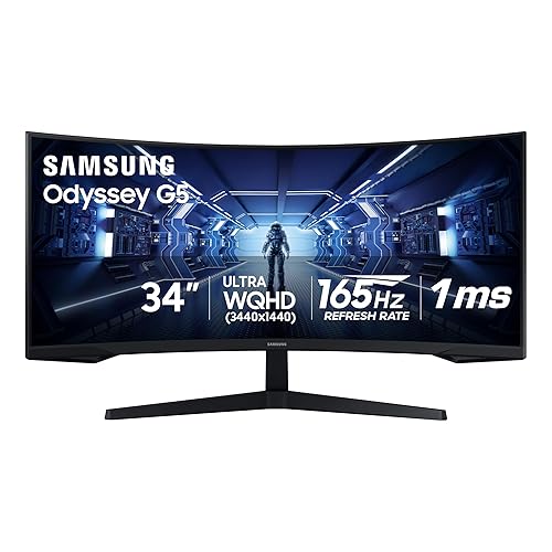 Samsung 34' Odyssey G5 Ultra-Wide Gaming Monitor with 1000R Curved Screen, 165Hz, 1ms, FreeSync Premium, Large Display, Eye Comfort, Multiple Ports, WQHD, LC34G55TWWNXZA, 2020, Black - G5 – 165Hz - 34-inch - Curved WQHD